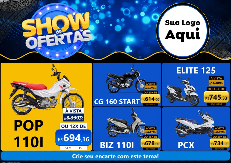 Modelo de Encarte para Encarte A4 Horizontal com o tema Show de Ofertas para Concessionaria de Motos