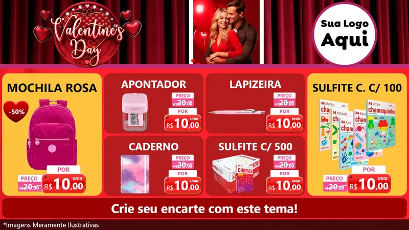 Modelo de TV para TV Horizontal com o tema Valentine's Day para Papelaria