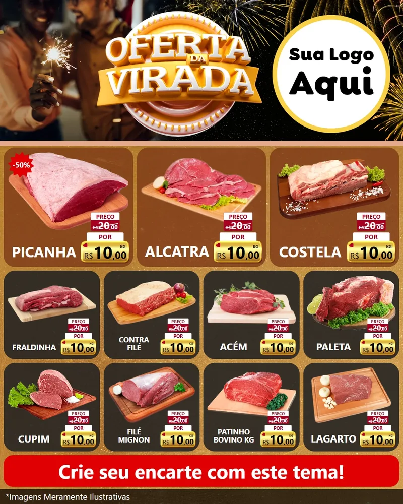 Modelo de Rede Social para Feed Instagram com o tema Oferta da Virada para Açougue