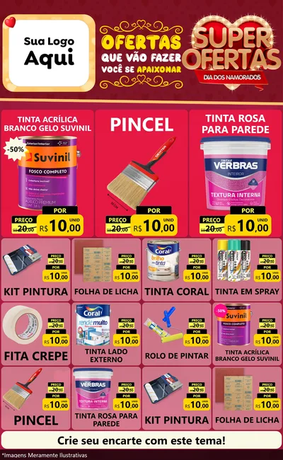 Modelo de Encarte para Encarte Grande com o tema Dia dos Namorados para Tintas e Ferramentas