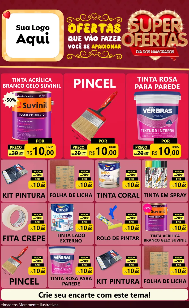 Modelo de Encarte para Encarte Grande com o tema Dia dos Namorados para Tintas e Ferramentas