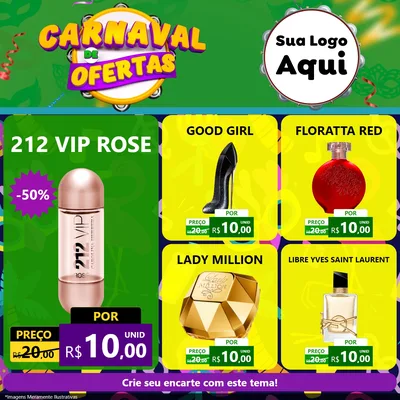 Modelo de Rede Social para Feed Facebook com o tema Carnaval de Ofertas para Perfumes