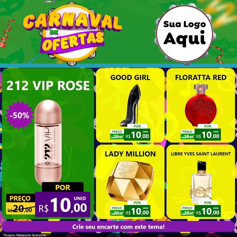 Modelo de Rede Social para Feed Facebook com o tema Carnaval de Ofertas para Perfumes