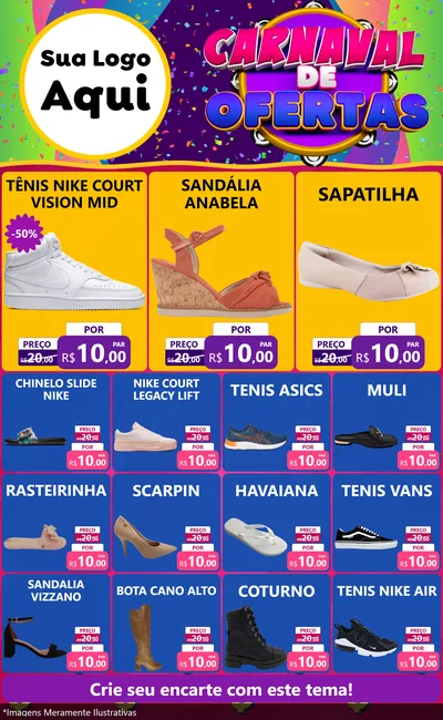 Modelo de Encarte para Encarte Grande com o tema Carnaval de Ofertas para Calçados