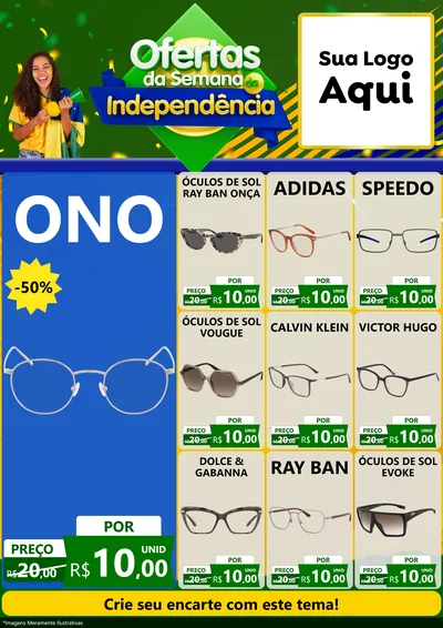Modelo de Encarte para Encarte A4 Vertical com o tema Ofertas da Semana da Independência para Óticas