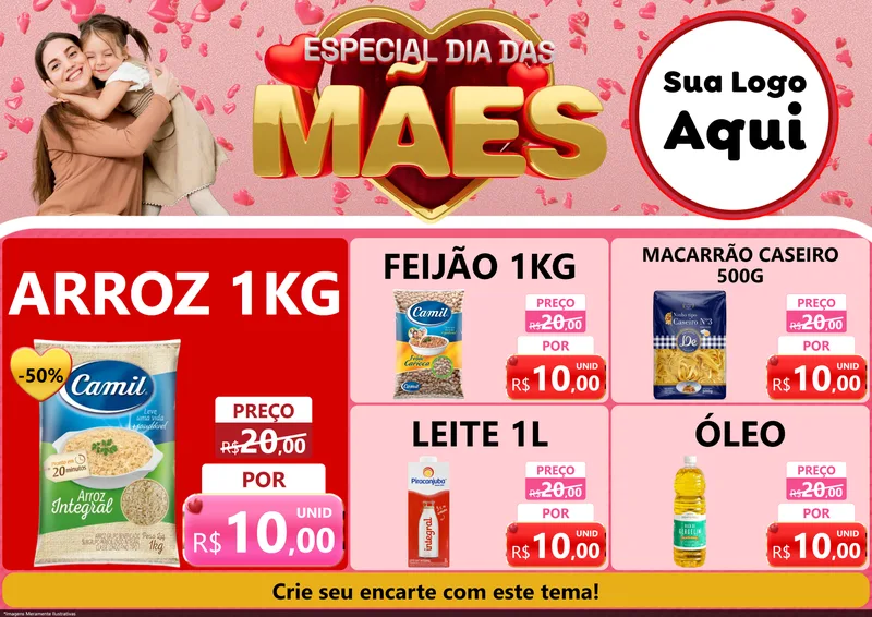 Modelo de Encarte para Encarte A4 Horizontal com o tema Especial Dia Das Mães para Supermercado