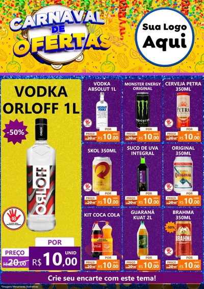 Modelo de Encarte para Encarte A4 Vertical com o tema Carnaval de Ofertas para Distribuidora de bebidas