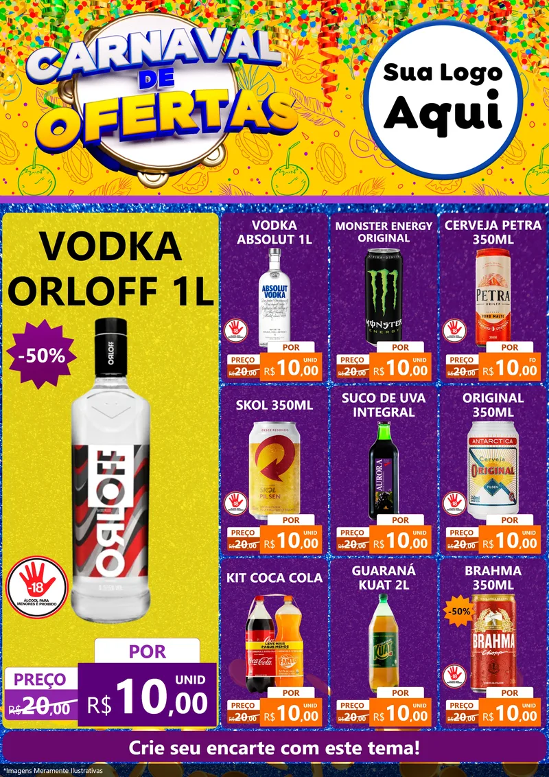 Modelo de Encarte para Encarte A4 Vertical com o tema Carnaval de Ofertas para Distribuidora de bebidas