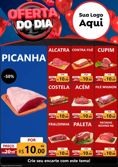 Modelo de Encarte para Encarte A4 Vertical com o tema Oferta do Dia para Açougue