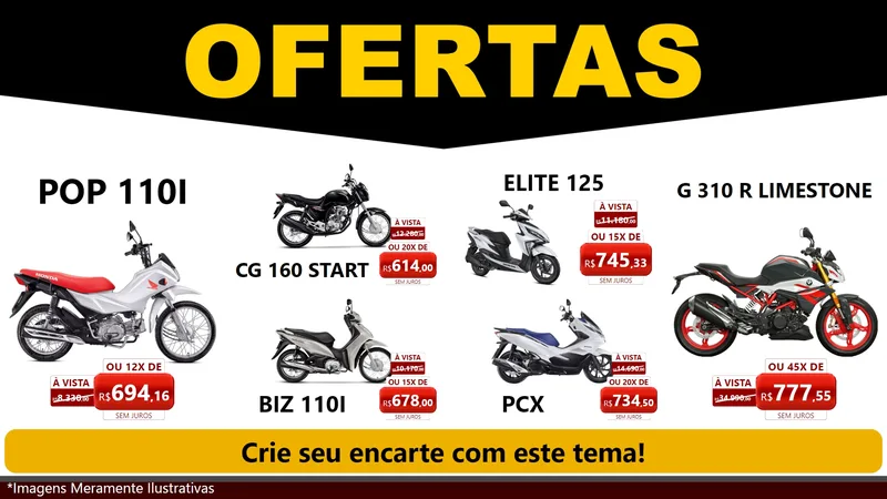 Modelo de TV para TV Horizontal com o tema Ofertas Preto e Vermelho Cartaz para Concessionaria de Motos