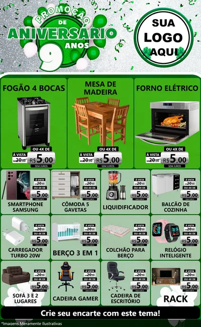 Modelo de Encarte para Encarte Grande com o tema Promoção de Aniversário - 9 Anos para Móveis e Eletro