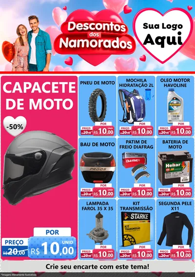 Modelo de Encarte para Encarte A4 Vertical com o tema Descontos dos Namorados para Moto peças