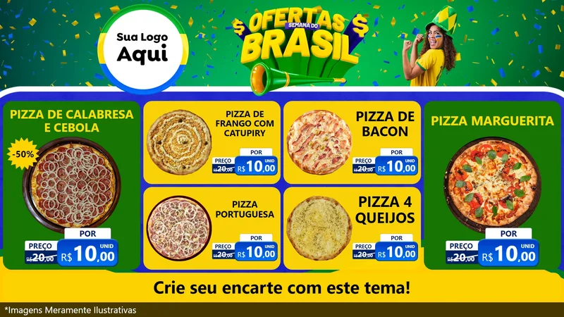 Modelo de TV para TV Horizontal com o tema Ofertas Semana do Brasil para Pizzaria