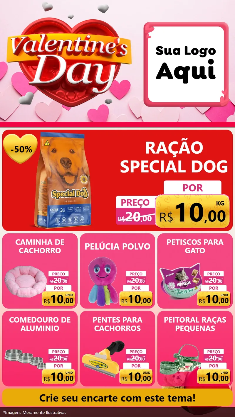 Modelo de Rede Social para Stories com o tema Valentine's Day para Pet Shop