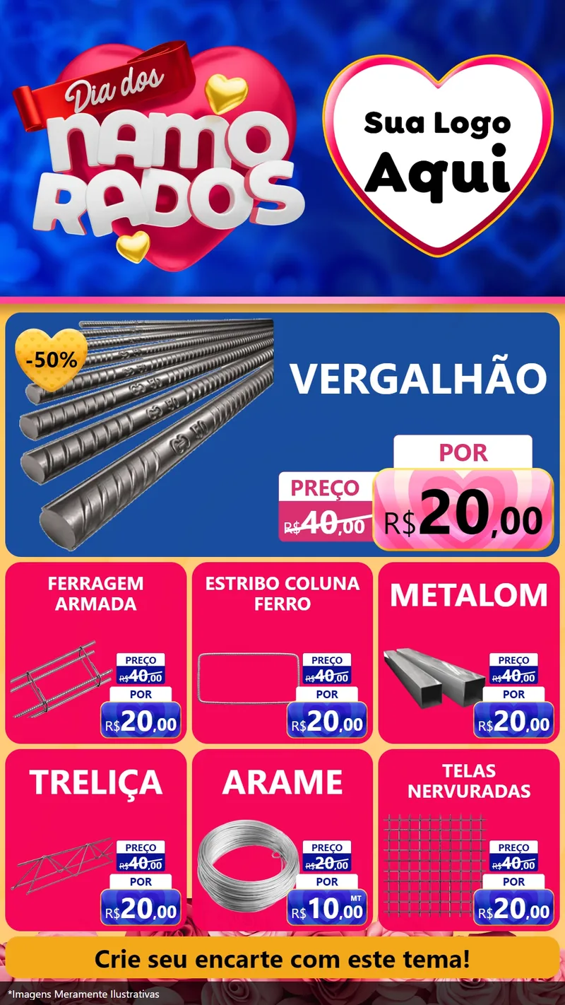 Modelo de Rede Social para Stories com o tema Dia dos namorados para Ferragens