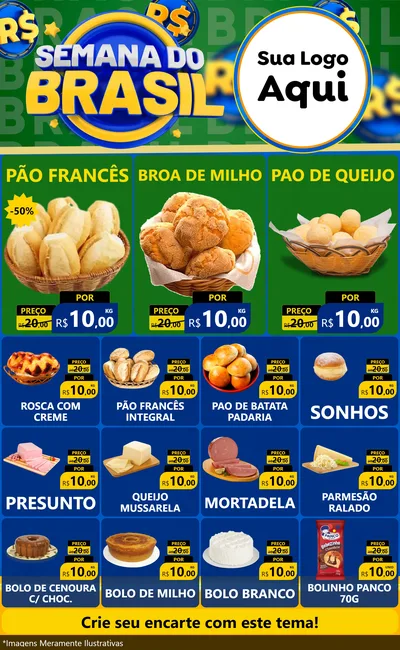 Modelo de Encarte para Encarte Grande com o tema Semana Do Brasil para Padaria