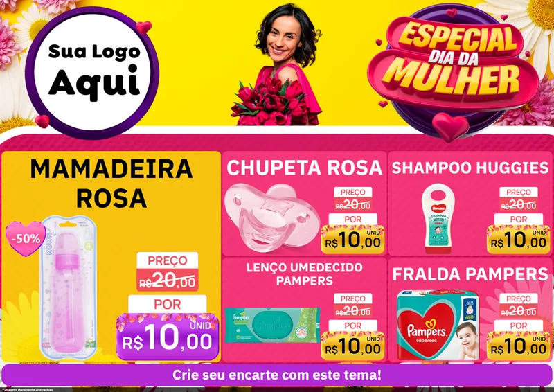 Modelo de Encarte para Encarte A4 Horizontal com o tema Especial Dia da Mulher para Bebês