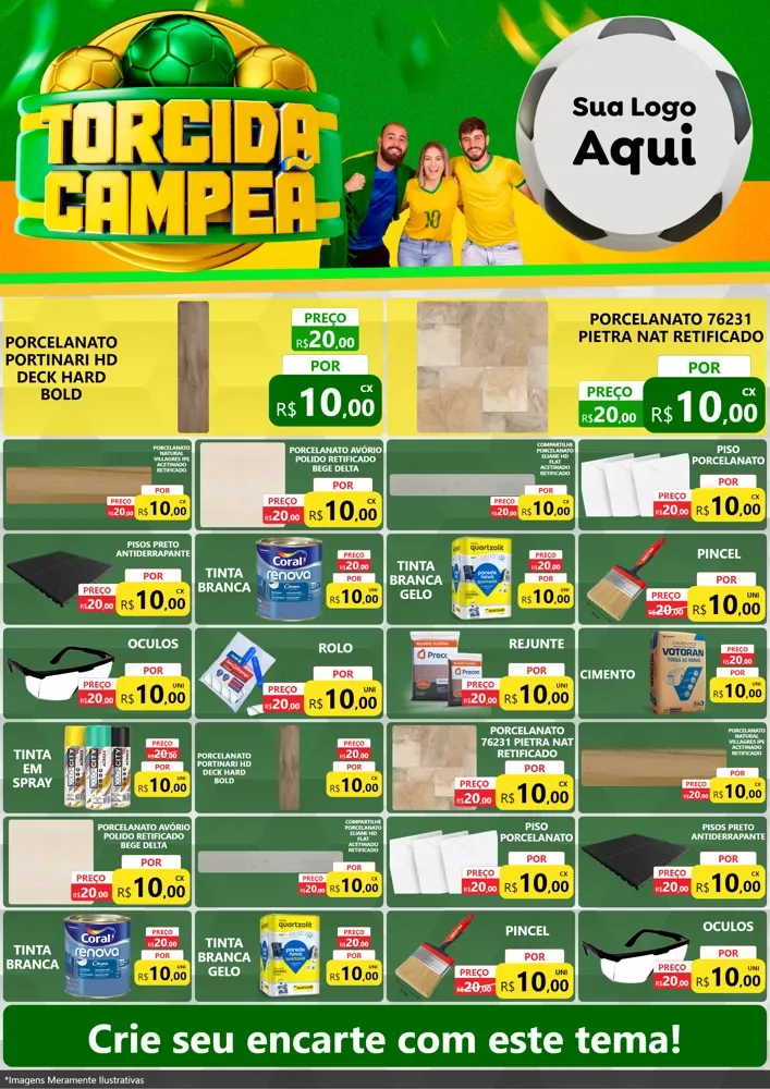 Modelo de Encarte para Encarte A4 Vertical com o tema Torcida Campeã - Copa para Pisos e revestimentos