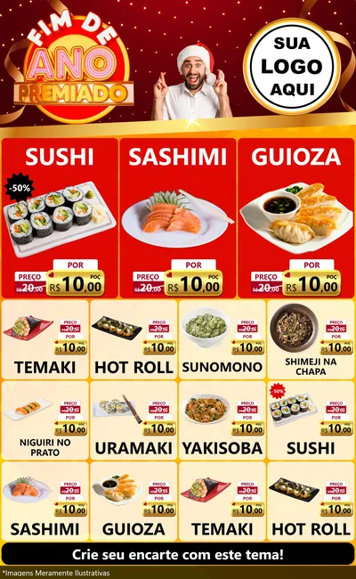 Modelo de Encarte para Encarte Grande com o tema Fim de Ano Premiado para Comida japonesa
