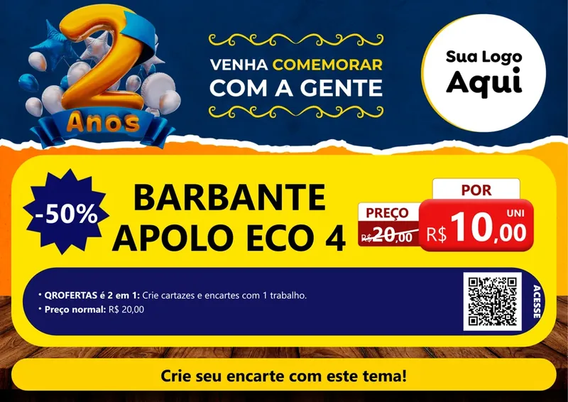 Modelo de Cartaz para Cartaz A4 Horizontal com o tema Aniversário de 2 anos para Armarinho e Aviamentos