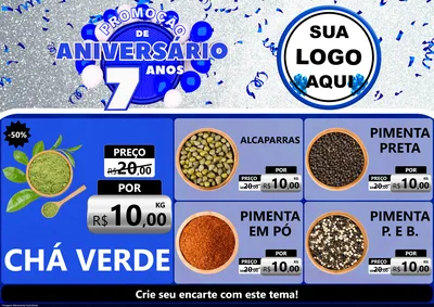 Modelo de Encarte para Encarte A4 Horizontal com o tema Promoção de Aniversário - 7 Anos para Produtos Naturais