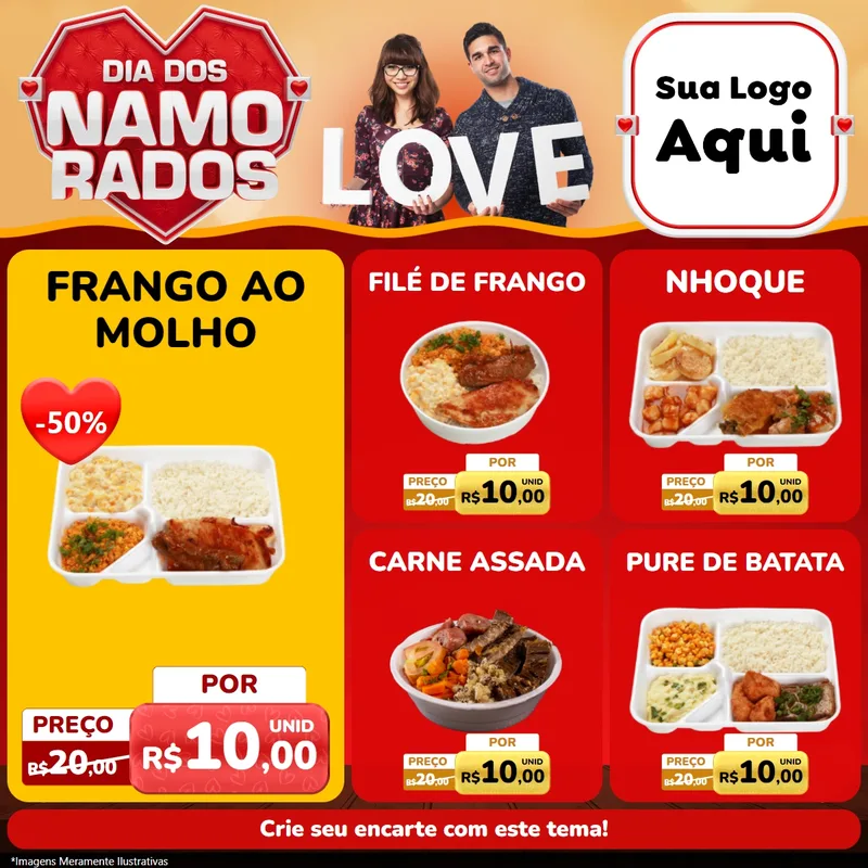 Modelo de Rede Social para Feed Facebook com o tema Dia dos Namorados para Restaurante