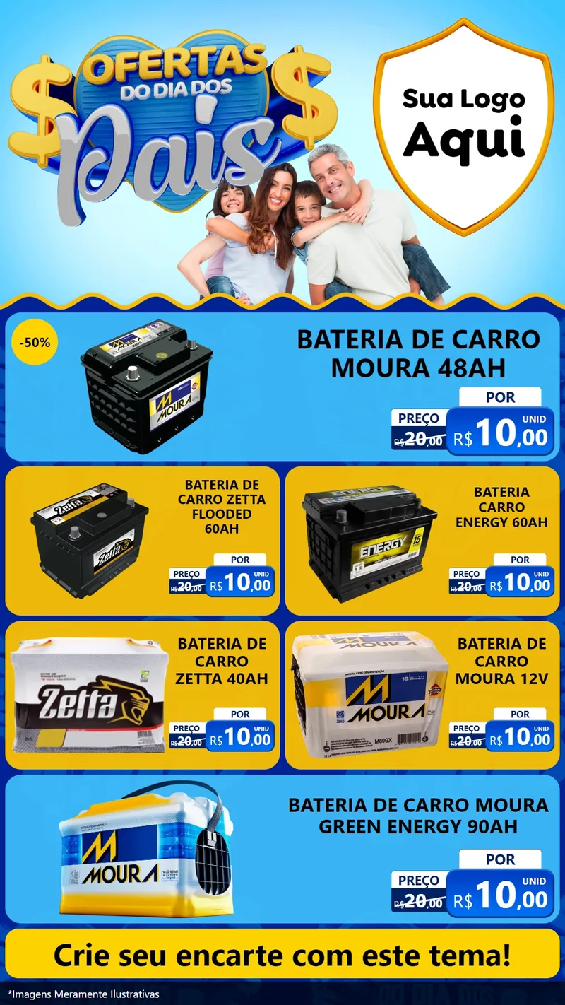 Modelo de TV para TV Vertical com o tema Ofertas do Dia dos Pais para Baterias Elétricas