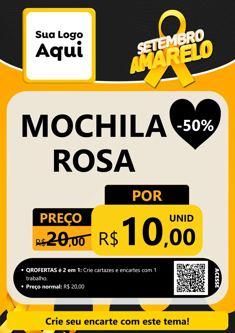 Modelo de Cartaz para Cartaz A4 Vertical com o tema Setembro Amarelo para Papelaria