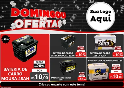 Modelo de Encarte para Encarte A4 Horizontal com o tema Domingou de Ofertas para Baterias Elétricas