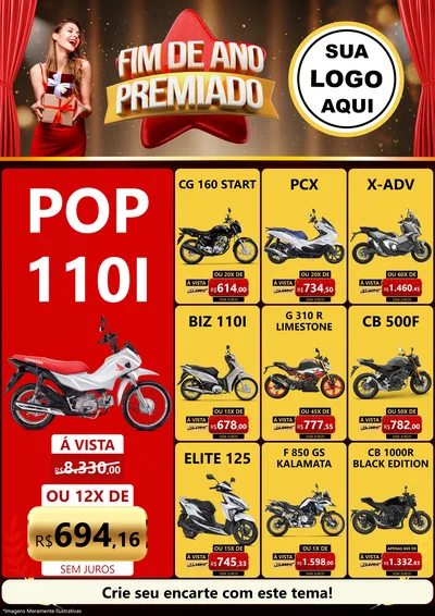 Modelo de Encarte para Encarte A4 Vertical com o tema Fim de Ano Premiado para Concessionaria de Motos