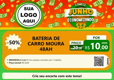 Modelo de Cartaz para Cartaz A4 Horizontal com o tema Comece Junho Economizando para Baterias Elétricas