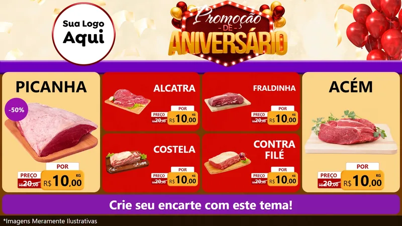Modelo de TV para TV Horizontal com o tema Promoção de Aniversário para Açougue