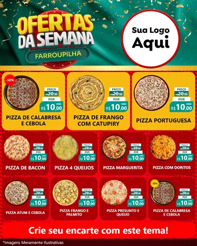 Modelo de Rede Social para Feed Instagram com o tema Ofertas da Semana Farroupilha para Pizzaria