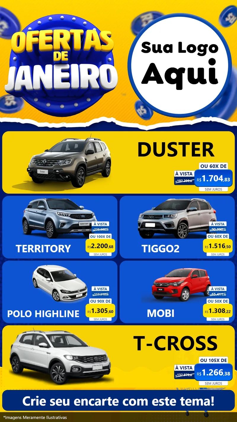 Modelo de TV para TV Vertical com o tema Ofertas de Janeiro para Concessionaria de Carros