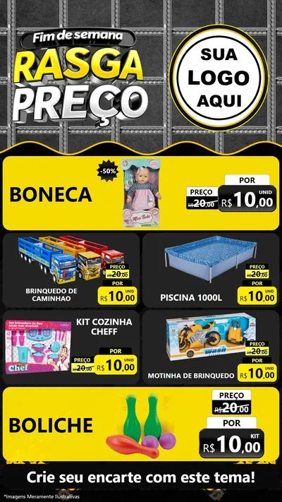 Modelo de TV para TV Vertical com o tema Fim de Semana Rasga Preço para Brinquedos