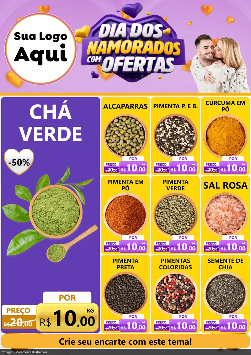Modelo de Encarte para Encarte A4 Vertical com o tema Dia Dos Namorados Com Ofertas para Produtos Naturais