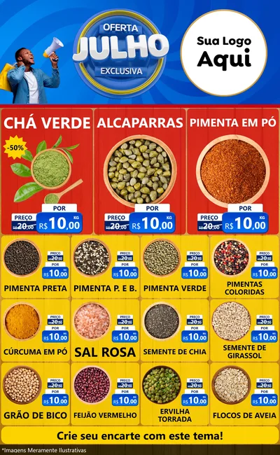 Modelo de Encarte para Encarte Grande com o tema Oferta Exclusiva, Julho para Produtos Naturais