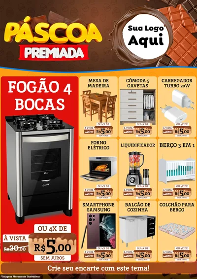 Modelo de Encarte para Encarte A4 Vertical com o tema Páscoa Premiada para Móveis e Eletro