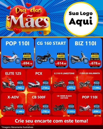 Modelo de Rede Social para Feed Instagram com o tema Dia das Mães para Concessionaria de Motos