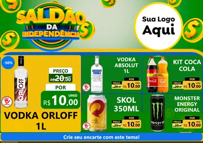 Modelo de Encarte para Encarte A4 Horizontal com o tema Saldão da Indepêndencia para Distribuidora de bebidas