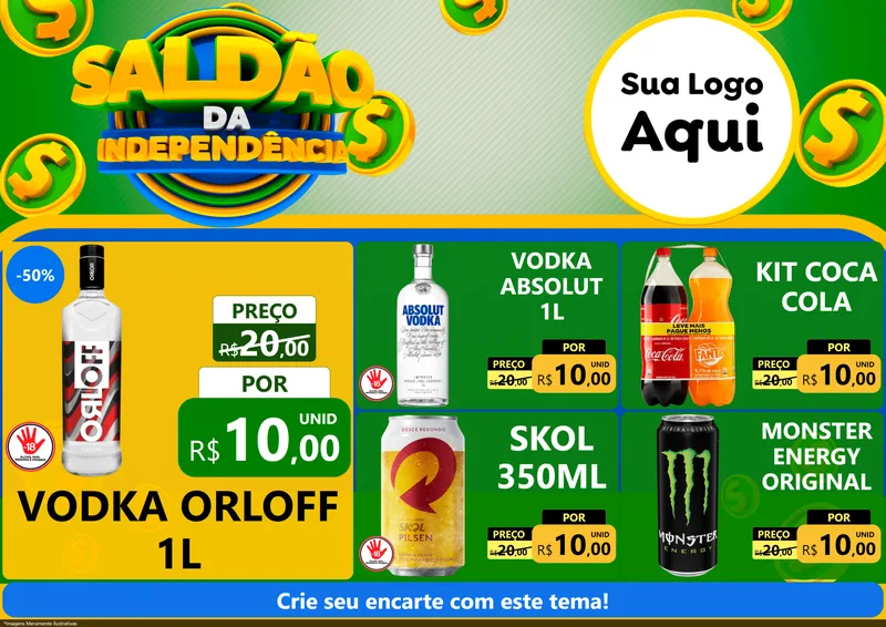 Modelo de Encarte para Encarte A4 Horizontal com o tema Saldão da Indepêndencia para Distribuidora de bebidas