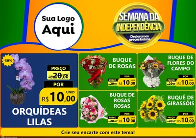 Modelo de Encarte para Encarte A4 Horizontal com o tema Semana da Independência Declaramos Preços Baixos para Floricultura e jardim