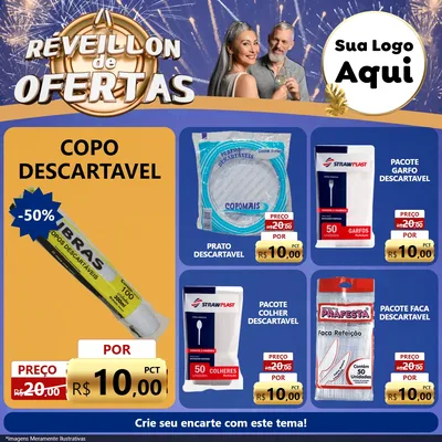 Modelo de Rede Social para Feed Facebook com o tema Réveillon de Ofertas para Embalagens