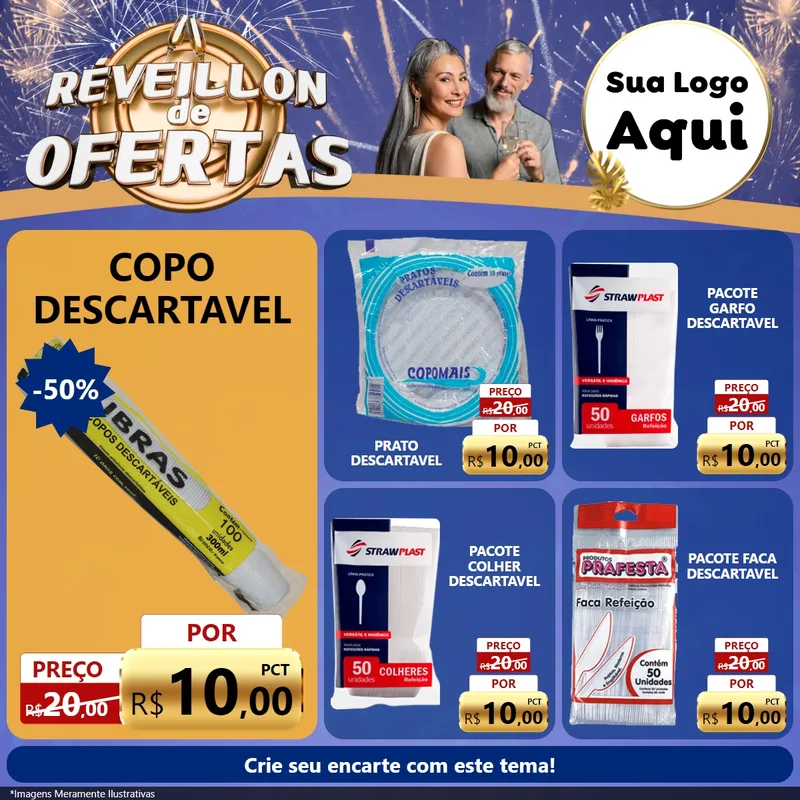 Modelo de Rede Social para Feed Facebook com o tema Réveillon de Ofertas para Embalagens