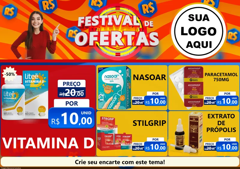 Modelo de Encarte para Encarte A4 Horizontal com o tema Festival de Ofertas para Farmácia