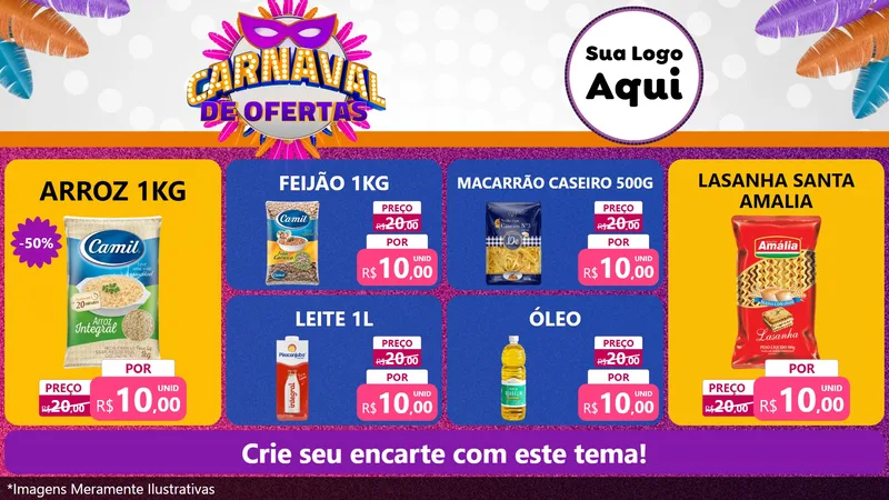Modelo de TV para TV Horizontal com o tema Carnaval de Ofertas para Supermercado