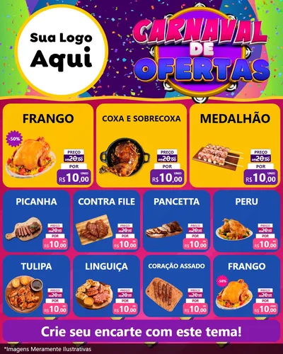 Modelo de Rede Social para Feed Instagram com o tema Carnaval de Ofertas para Assados