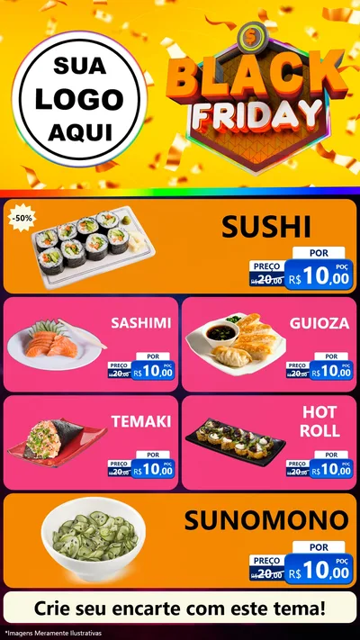 Modelo de TV para TV Vertical com o tema Black Friday para Comida japonesa