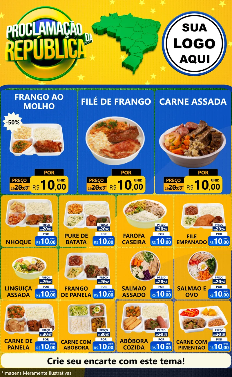 Modelo de Encarte para Encarte Grande com o tema Proclamação da República para Restaurante