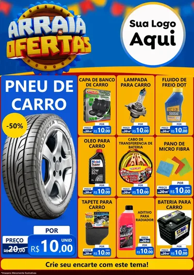 Modelo de Encarte para Encarte A4 Vertical com o tema Arraiá de Ofertas - Junina para Auto peças